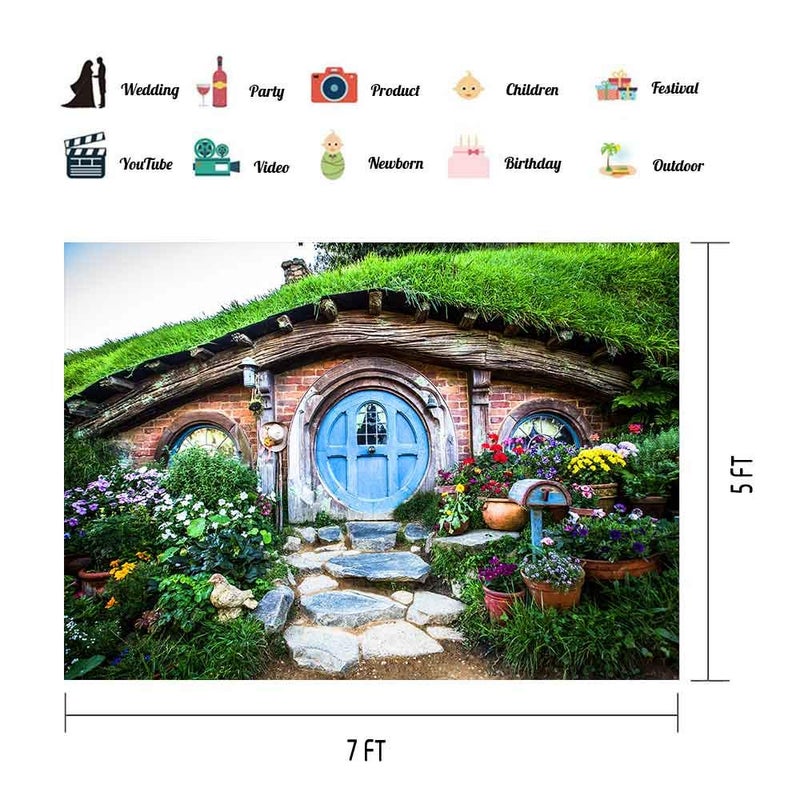 EOA 7(W) x5(H) FT Hobbiton Caves Backdrop Matamata Rural Green Hobbit Living Home Photography Background Ring Lord Fans Party YouTube Studio Prop - Image 2
